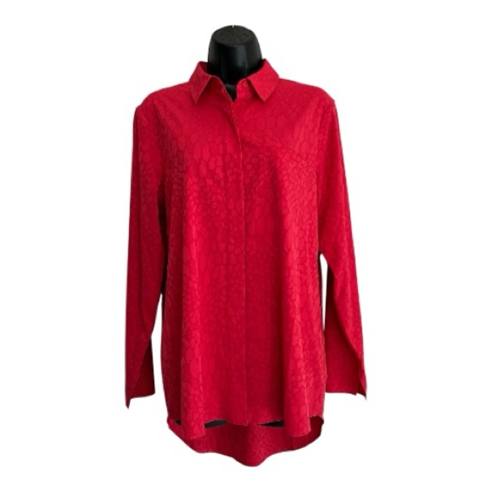Athleta Urbanite Textured Red Button-Front Long Sleeve Shirt Sz M - Picture 2 of 10